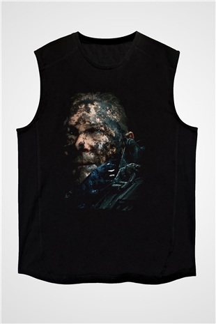 Death Stranding Baskılı Unisex Siyah Kolsuz Tişört - Tshirt