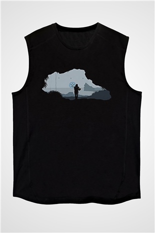 Death Stranding Baskılı Unisex Siyah Kolsuz Tişört - Tshirt