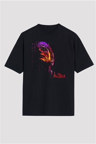 Death Stranding Baskılı Unisex Siyah Oversize Tişört - Tshirt