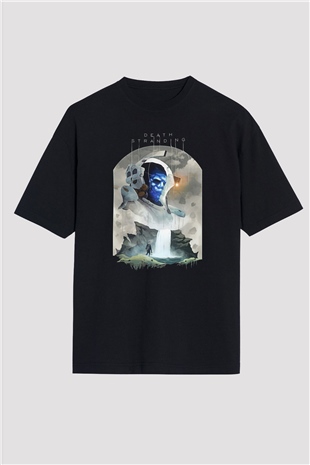 Death Stranding Baskılı Unisex Siyah Oversize Tişört - Tshirt