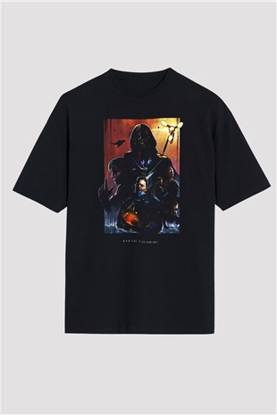 Death Stranding Baskılı Unisex Siyah Oversize Tişört - Tshirt