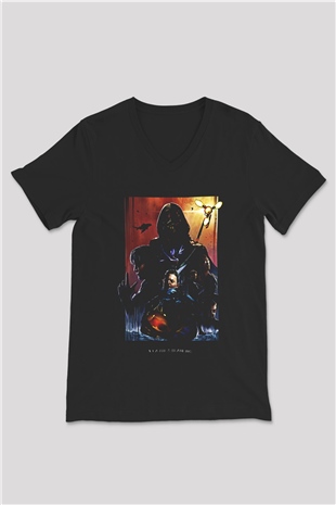 Death Stranding Baskılı Unisex Siyah V Yaka Tişört - Tshirt