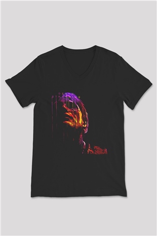 Death Stranding Baskılı Unisex Siyah V Yaka Tişört - Tshirt