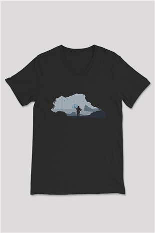 Death Stranding Baskılı Unisex Siyah V Yaka Tişört - Tshirt