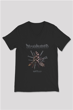 Decapitated Baskılı Unisex Siyah V Yaka Tişört - Tshirt