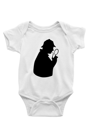 Dedektif Baskılı Beyaz Unisex Bebek Body - Zıbın
