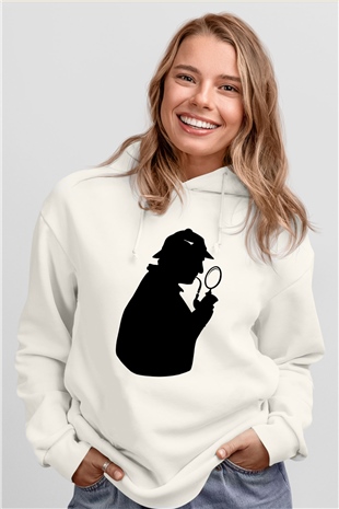 Dedektif Beyaz Unisex Hoodie