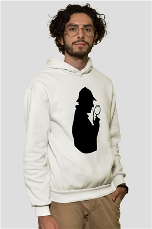 Dedektif Beyaz Unisex Hoodie