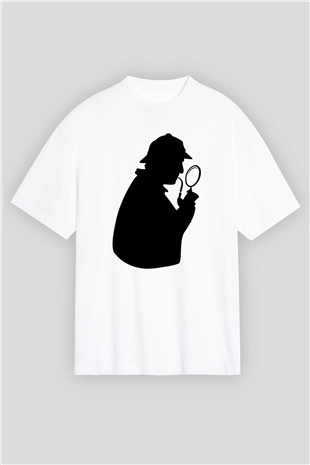 Dedektif Beyaz Unisex Oversize Tişört T-Shirt