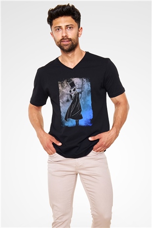 Dedektif Siyah Unisex V Yaka Tişört