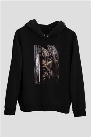 Deeds of Flesh Baskılı Unisex Siyah Kapüşonlu Sweatshirt
