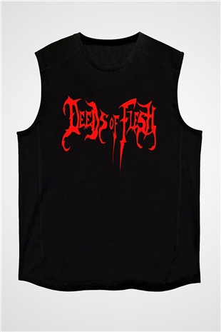 Deeds of Flesh Baskılı Unisex Siyah Kolsuz Tişört - Tshirt