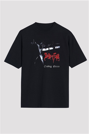 Deeds of Flesh Baskılı Unisex Siyah Oversize Tişört - Tshirt
