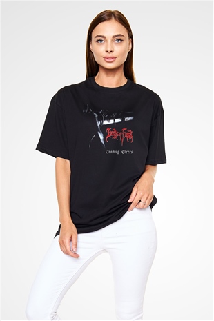 Deeds of Flesh Baskılı Unisex Siyah Oversize Tişört - Tshirt