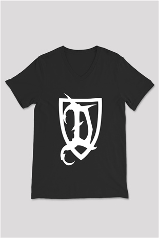 Deeds of Flesh Baskılı Unisex Siyah V Yaka Tişört - Tshirt