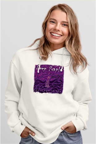 Deep Purple Baskılı Unisex Beyaz Hoodie