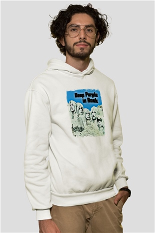 Deep Purple Baskılı Unisex Beyaz Hoodie