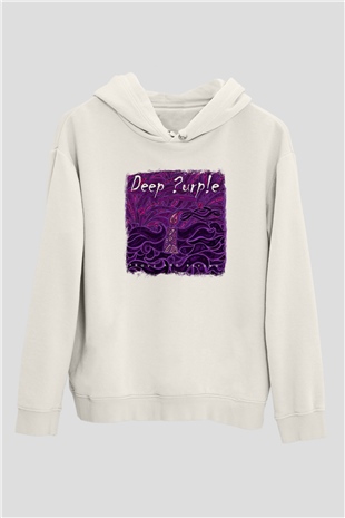 Deep Purple Baskılı Unisex Beyaz Hoodie