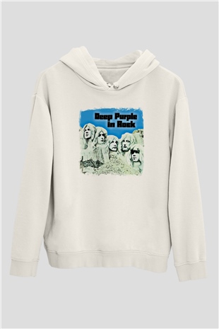 Deep Purple Baskılı Unisex Beyaz Hoodie