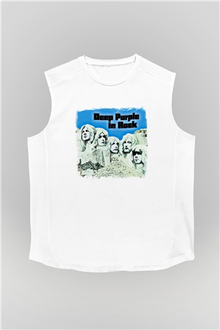 Deep Purple Baskılı Unisex Beyaz Kolsuz Tişört