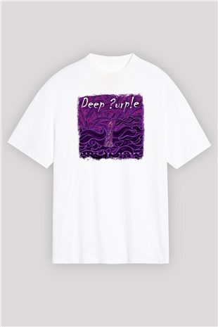 Deep Purple Baskılı Unisex Beyaz Oversize Tişört
