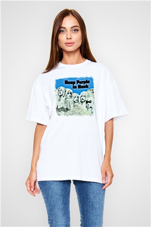 Deep Purple Baskılı Unisex Beyaz Oversize Tişört
