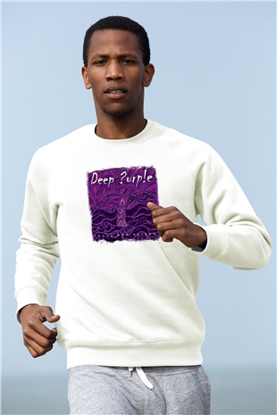 Deep Purple Baskılı Unisex Beyaz Sweatshirt