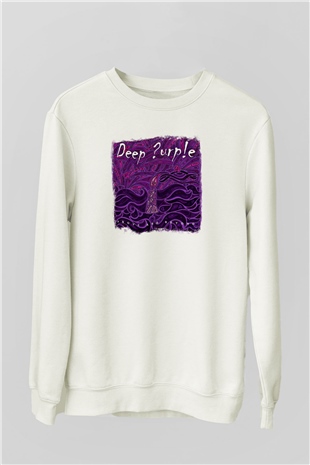 Deep Purple Baskılı Unisex Beyaz Sweatshirt