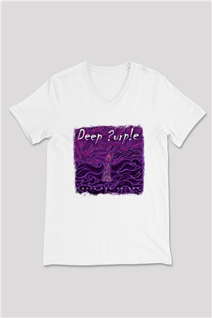 Deep Purple Baskılı Unisex Beyaz V Yaka Tişört