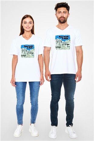 Deep Purple Baskılı Unisex Beyaz V Yaka Tişört