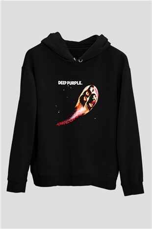 Deep Purple Baskılı Unisex Siyah Hoodie
