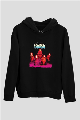 Deep Purple Baskılı Unisex Siyah Hoodie