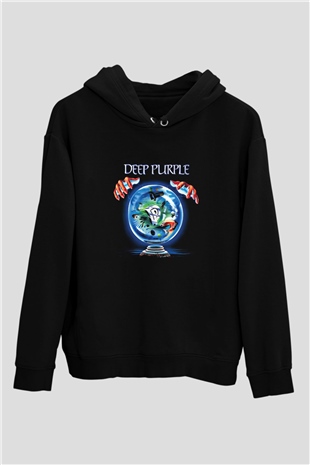 Deep Purple Baskılı Unisex Siyah Hoodie