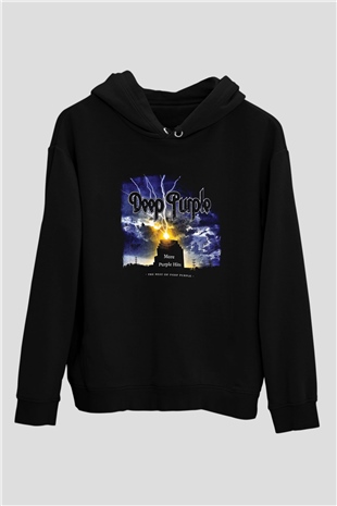 Deep Purple Baskılı Unisex Siyah Hoodie