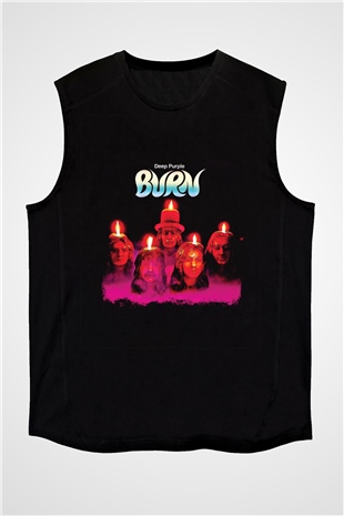 Deep Purple Baskılı Unisex Siyah Kolsuz Tişört