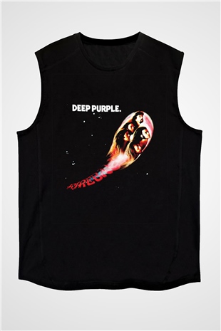 Deep Purple Baskılı Unisex Siyah Kolsuz Tişört