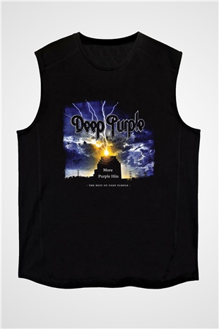 Deep Purple Baskılı Unisex Siyah Kolsuz Tişört
