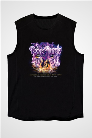 Deep Purple Baskılı Unisex Siyah Kolsuz Tişört