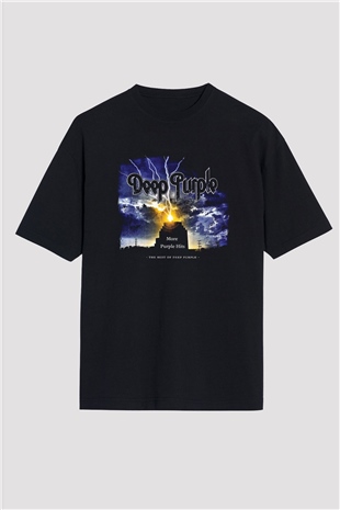 Deep Purple Baskılı Unisex Siyah Oversize Tişört