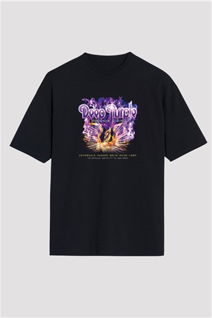 Deep Purple Baskılı Unisex Siyah Oversize Tişört