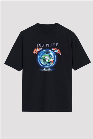 Deep Purple Baskılı Unisex Siyah Oversize Tişört