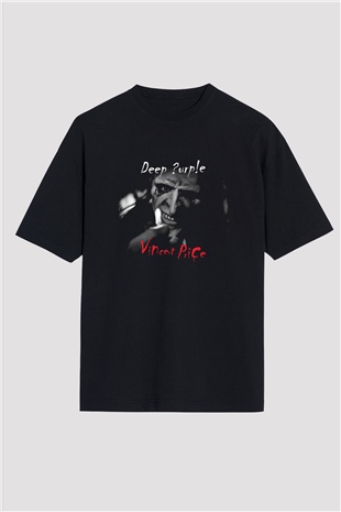 Deep Purple Baskılı Unisex Siyah Oversize Tişört