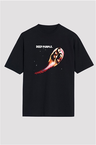 Deep Purple Baskılı Unisex Siyah Oversize Tişört