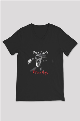 Deep Purple Baskılı Unisex Siyah V Yaka Tişört
