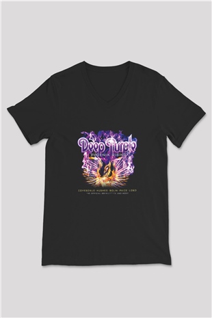 Deep Purple Baskılı Unisex Siyah V Yaka Tişört