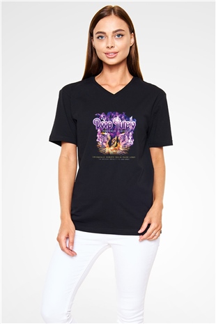 Deep Purple Baskılı Unisex Siyah V Yaka Tişört