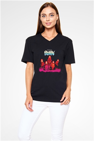 Deep Purple Baskılı Unisex Siyah V Yaka Tişört