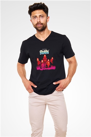 Deep Purple Baskılı Unisex Siyah V Yaka Tişört
