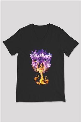 Deep Purple Siyah Unisex V Yaka Tişört T-Shirt