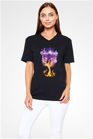 Deep Purple Siyah Unisex V Yaka Tişört T-Shirt